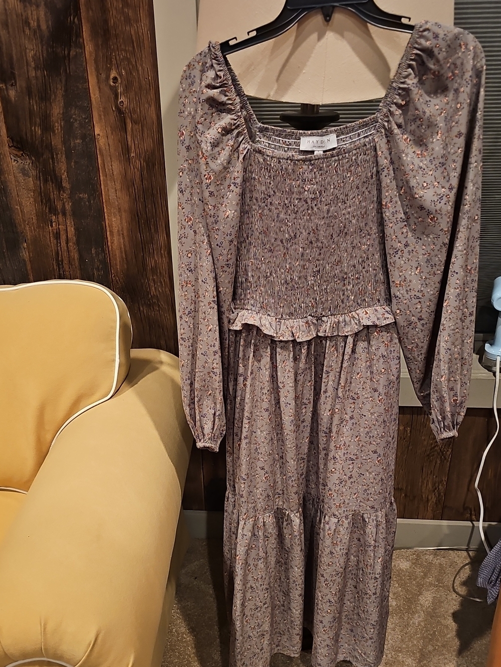 Hayden Sage Floral Maxi Dress with Smocked Bodice